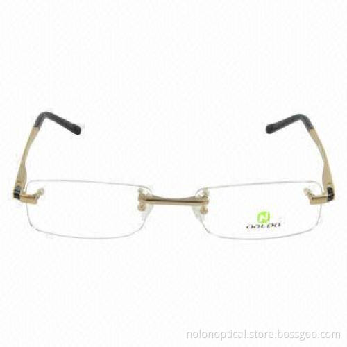 Classic rimless eyeglass frames in gold